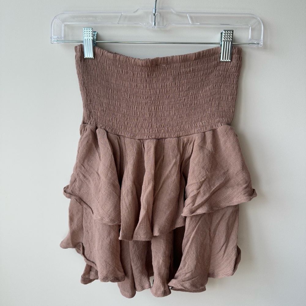 Ruffle Ruched Brown Skirt